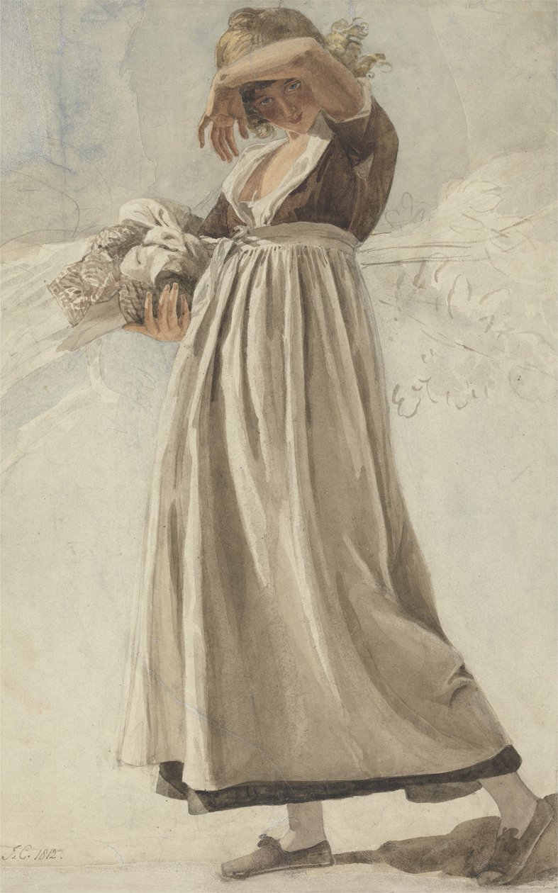 En bondflicka som skuggar sina ögon, 1812 (wc över grafit på papper) av Joshua Cristall