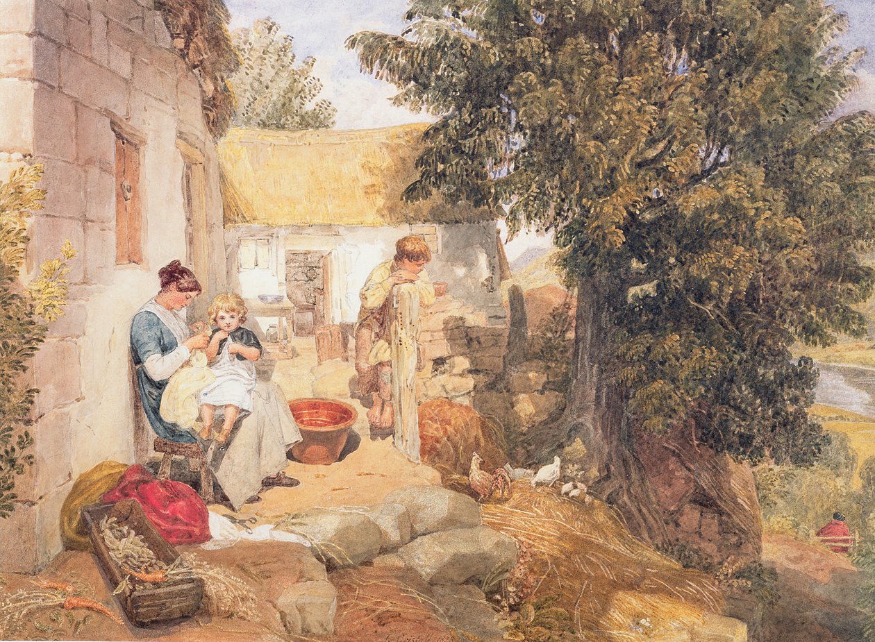 Stugor nära Symonds Yat med landsfigurer, 1825 av Joshua Cristall