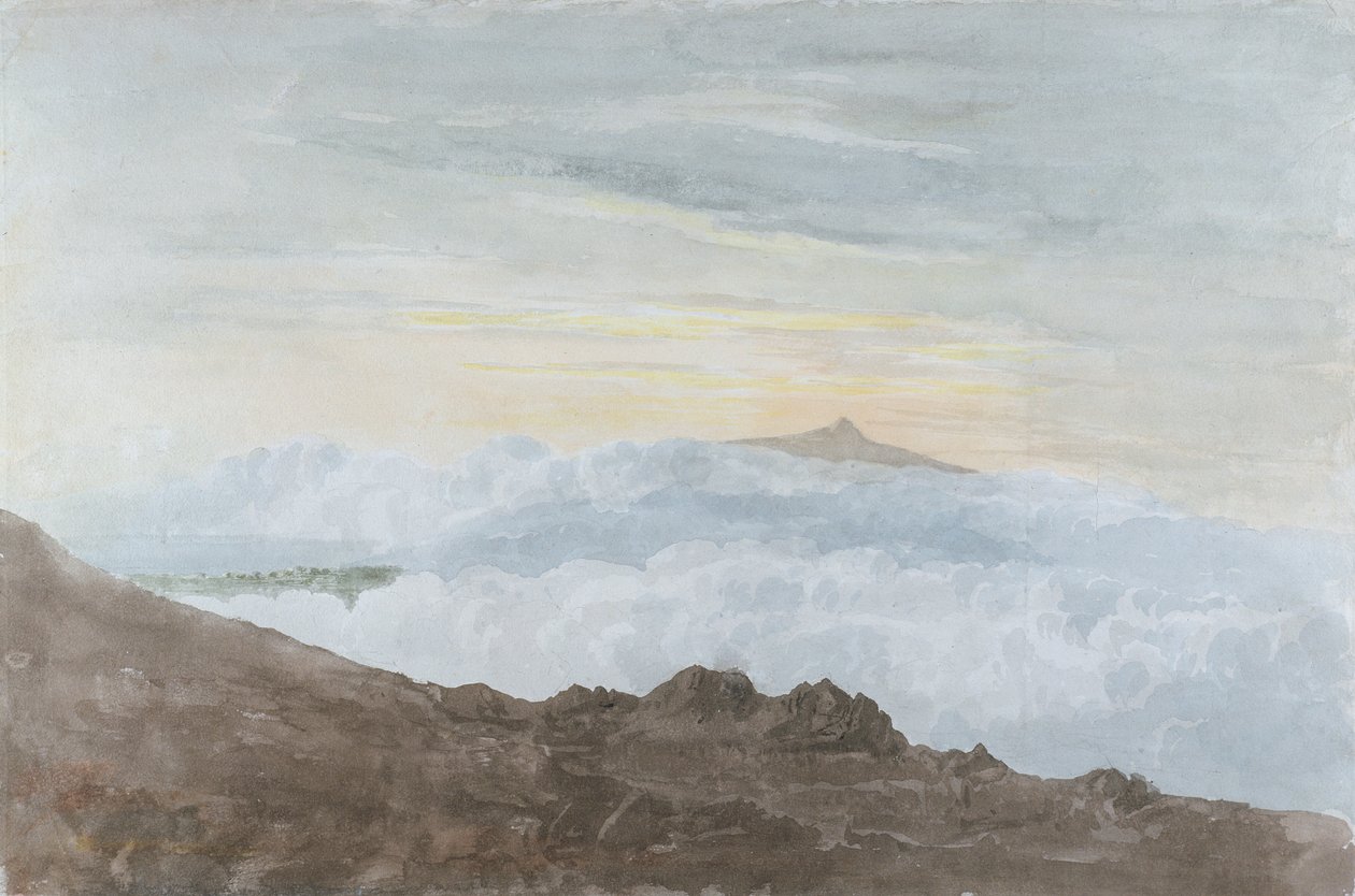 Bergigt landskap med moln, ca 1803 (wc över grafit på vävt papper) av Joshua Cristall