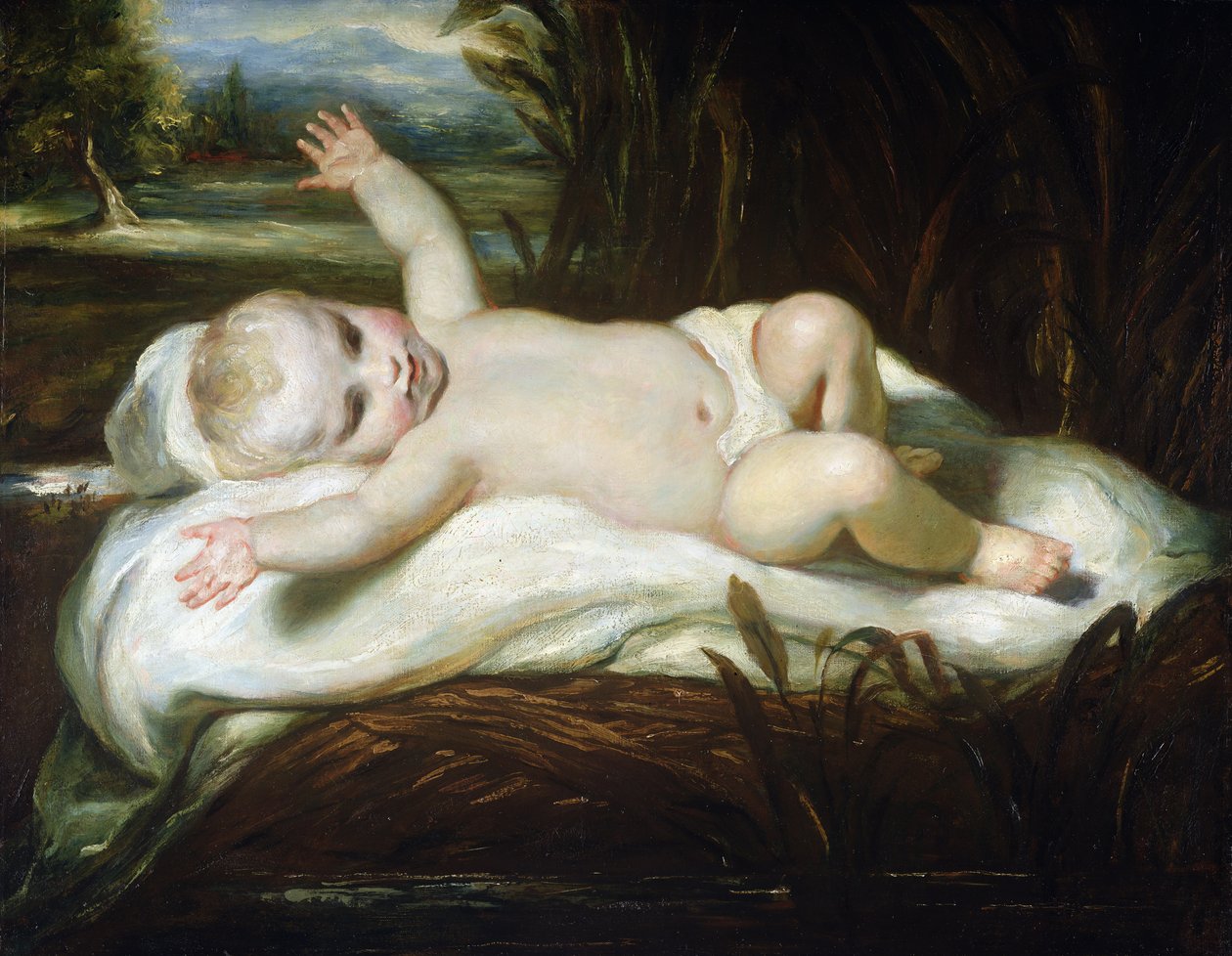 Moses in the Bulrushes (olja på ofodrad duk) av Joshua Reynolds
