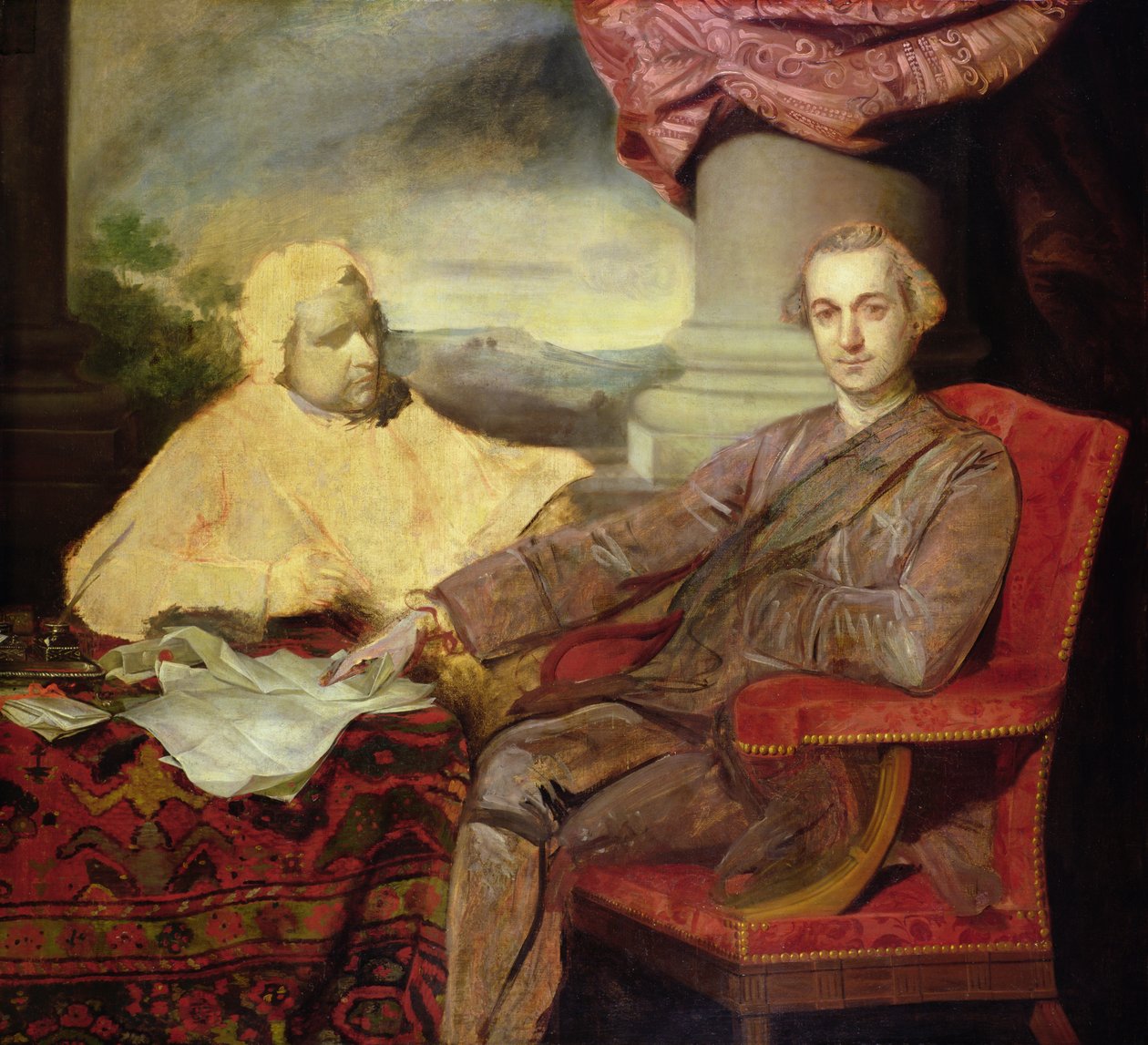 Porträtt av Lord Rockingham (1730-82) och Edmund Burke (1729-97) ca 1766 av Joshua Reynolds