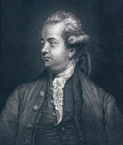Edward Gibbon (1737-94) (gravyr) av Joshua (after) Reynolds