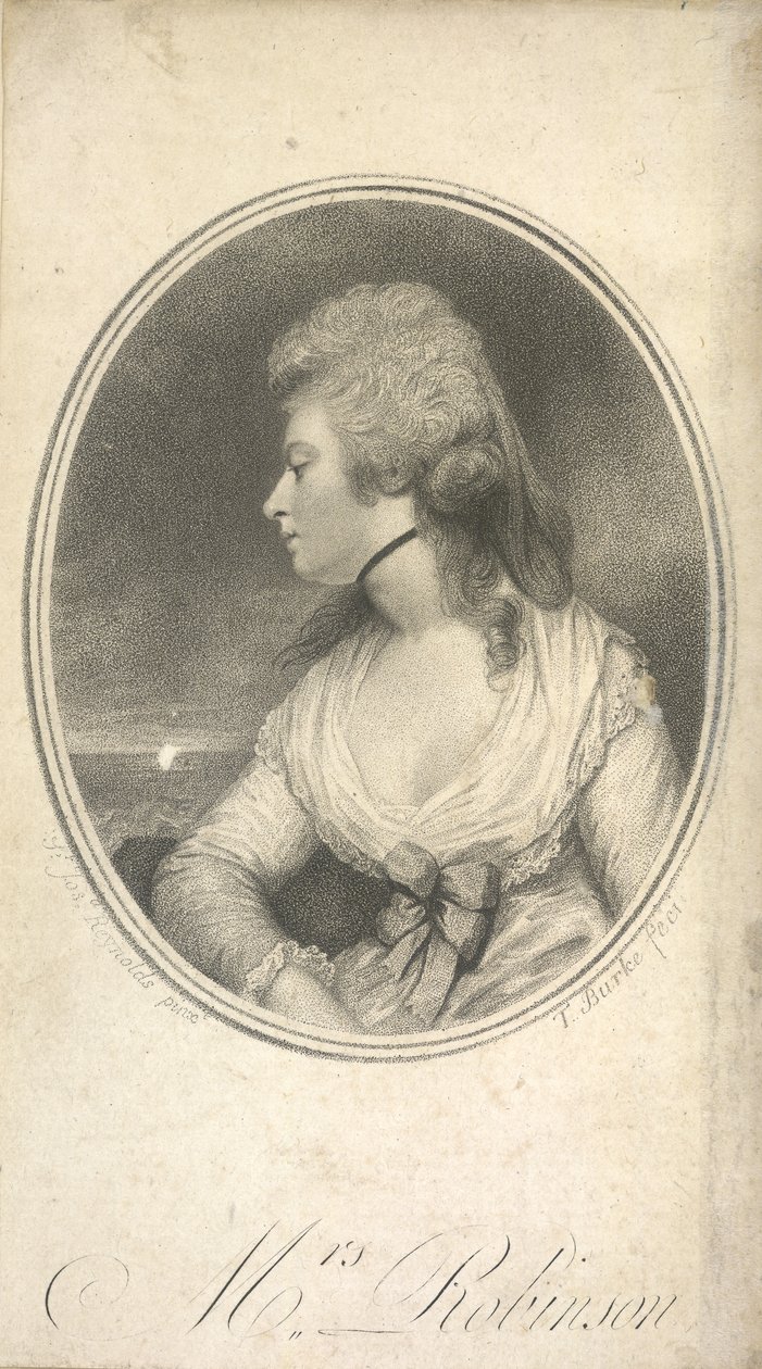 Mrs Robinson. Mary Robinson, född Darby, känd som Perdita (1758-1800). Engelsk skådespelerska, poet och romanförfattare. Första offentliga älskarinnan till kung Georg IV medan han fortfarande var prins av Wales. Porträtt, efter Sir Joshua Reynolds. av Joshua (after) Reynolds