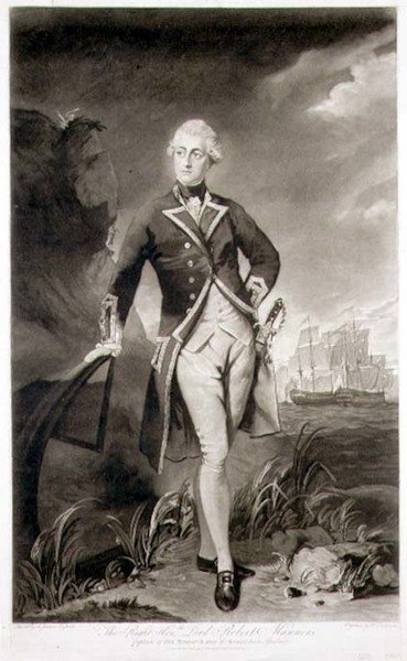 Porträtt av Lord Robert Manners (1758-82) Kapten på HMS "Resolution", graverad av William Dickinson (1746-1823) pub. 1783 (gravyr) av Joshua (after) Reynolds