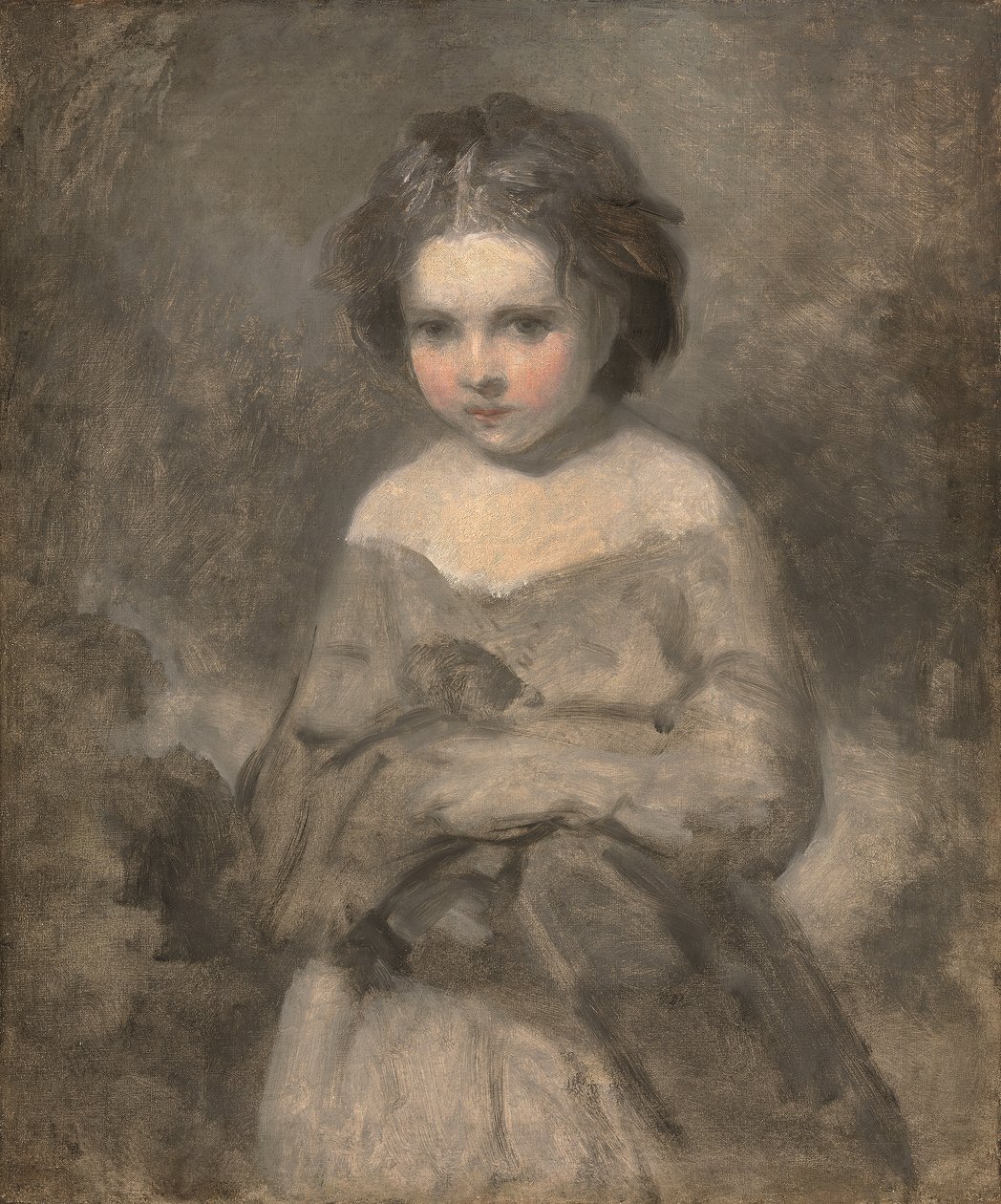 Studie av en ung flicka, halvlång - oavslutad (olja på duk) av Joshua (studio of) Reynolds