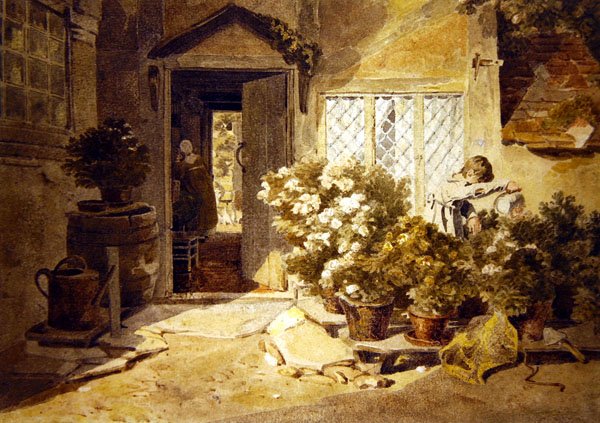 A Cottage Yard (akvarell på papper) av Joshua Cristall
