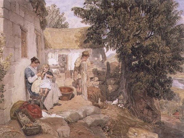 Stugor nära Symonds Yat med Country Figurer av Joshua Cristall