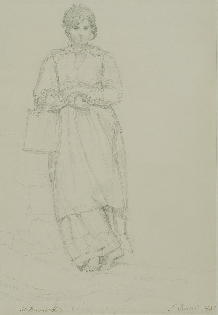 Ung flicka som håller mjölkburk, 1831 (grafit på vävt papper) av Joshua Cristall
