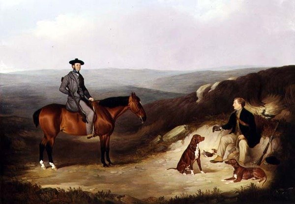 John Kerr Watson monterad på en skjutponny med sin Keeper på Yorkshire Moors (olja på duk) av Joshua Dalby
