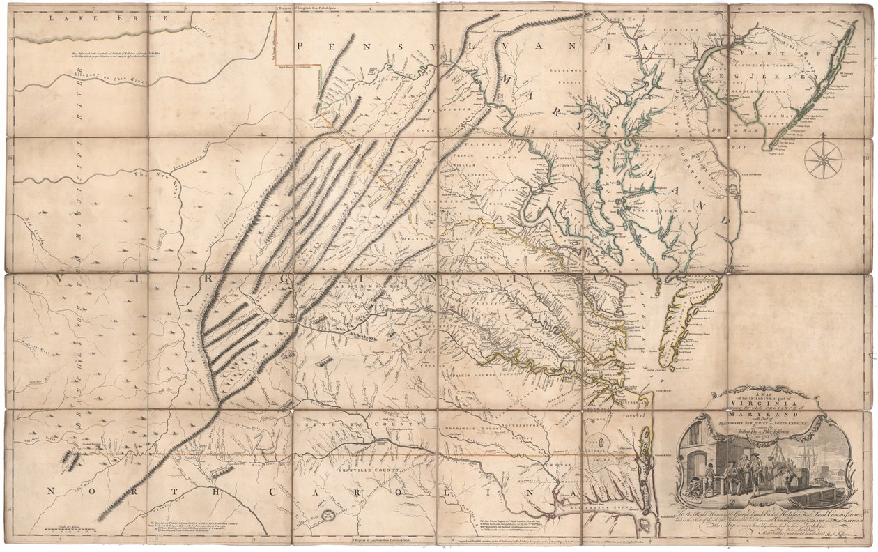 En karta över den bebodda delen av Virginia av Fry och Jefferson av Joshua & Jefferson Peter Fry