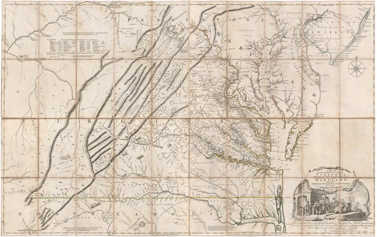 En karta över den mest bebodda delen av Virginia av Fry och Jefferson av Joshua & Jefferson Peter Fry
