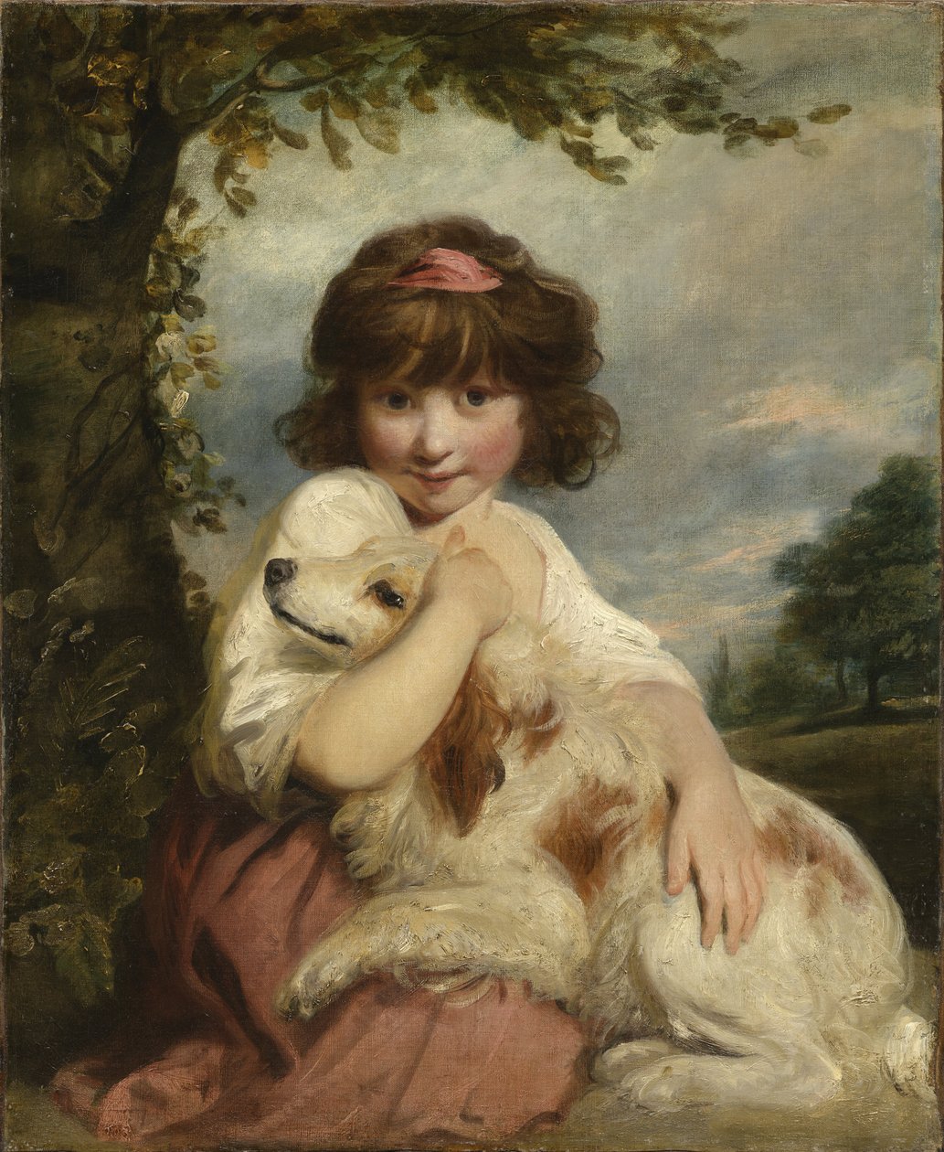 En ung flicka och hennes hund av Joshua Reynolds