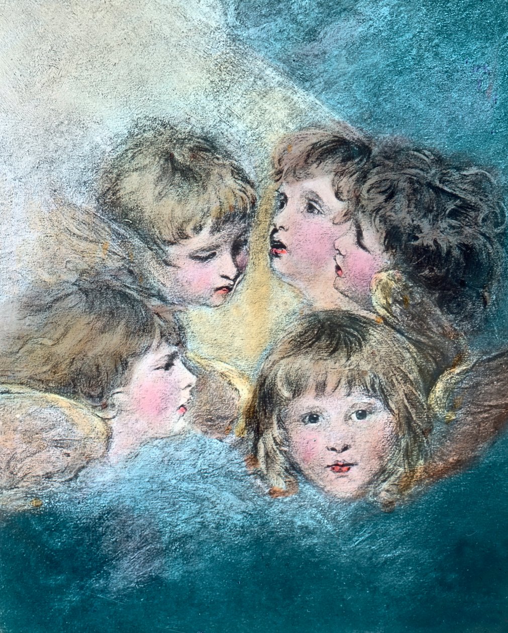 Änglahuvuden - En studie av ett barnporträtt i olika vyer. Oljemålning av den engelske målaren Sir Joshua Reynolds (1723 - 1792) 1786/1787. Bilddatum: ca 1910. Carl Simon-arkivet av Joshua Reynolds