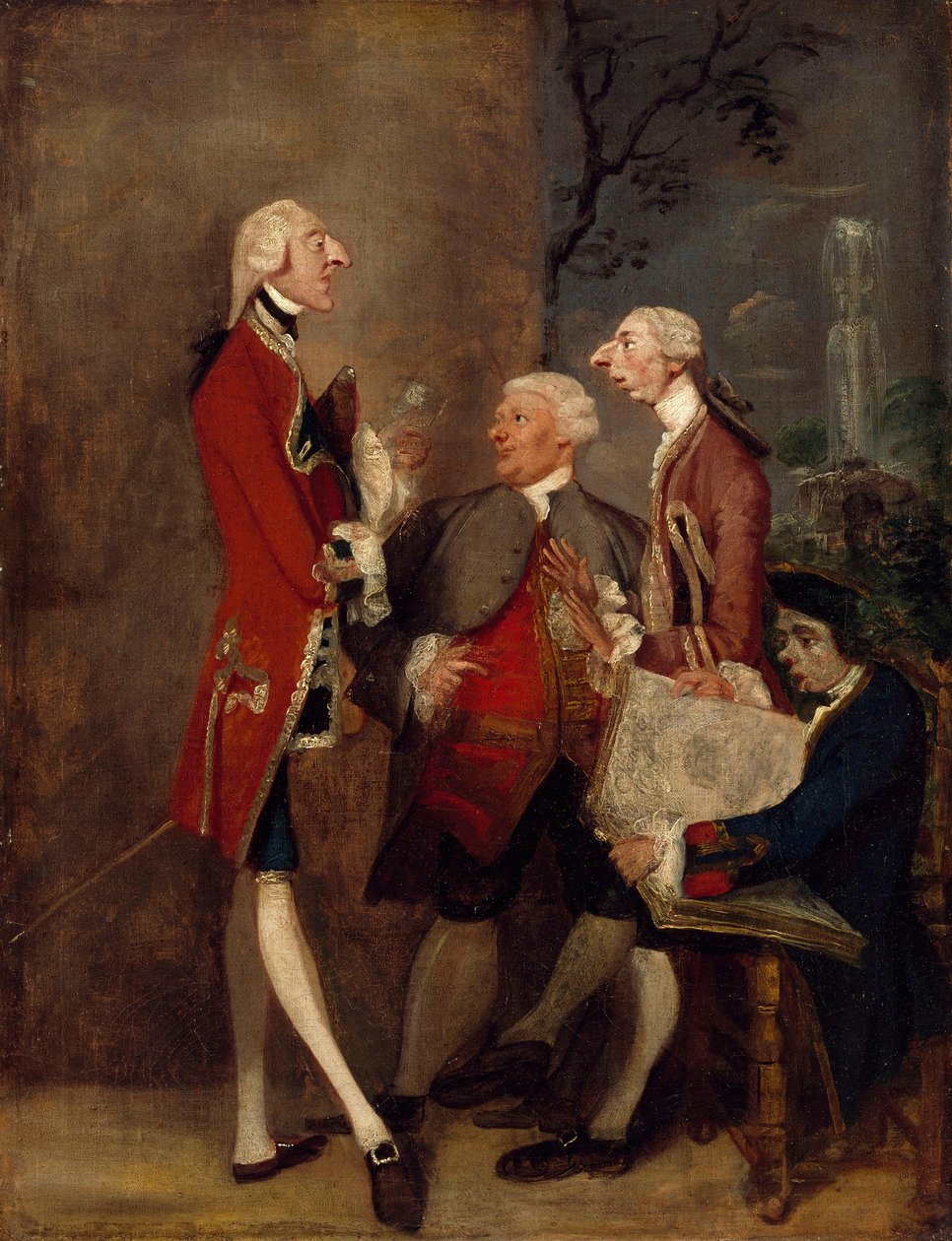Karikatur von Thomas Brudenell, Baron Bruce, dem ehrenwerten John Ward, Joseph Leeson, später 2. Earl of Milltown, und Joseph Henry von Shafford av Joshua Reynolds