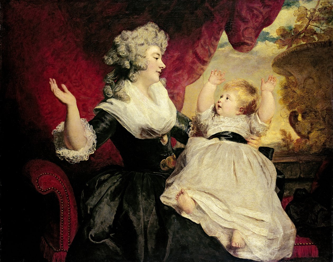 Georgiana, hertiginna av Devonshire med sin späda dotter Lady Georgiana Cavendish (olja på duk) av Joshua Reynolds