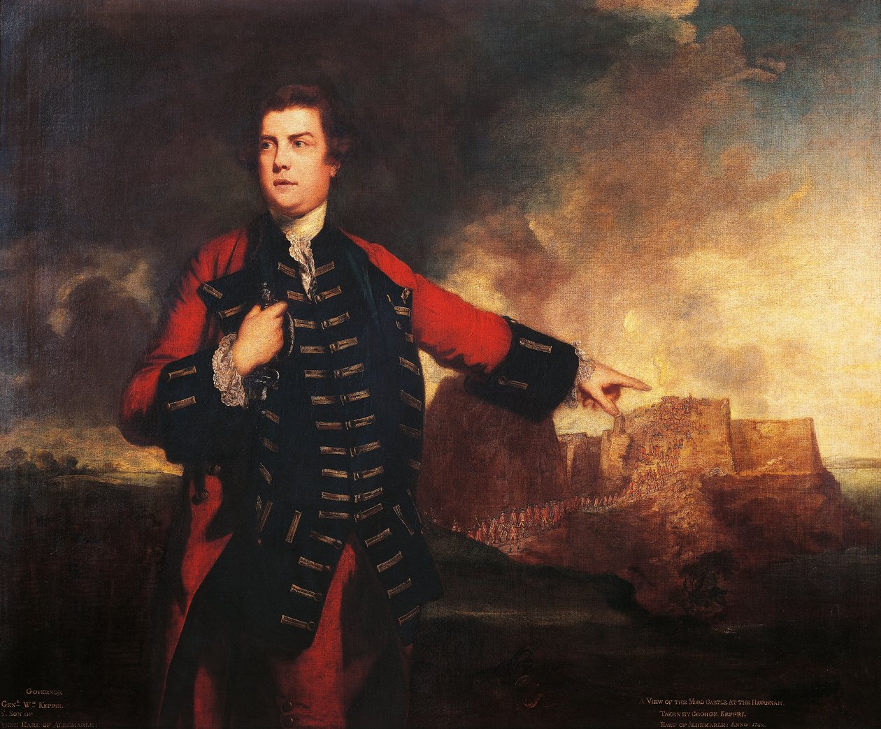 Porträtt av den brittiske generalen William Keppel som stormar Morro Castle, målning av Joshua Reynolds (1723-1792) av Joshua Reynolds