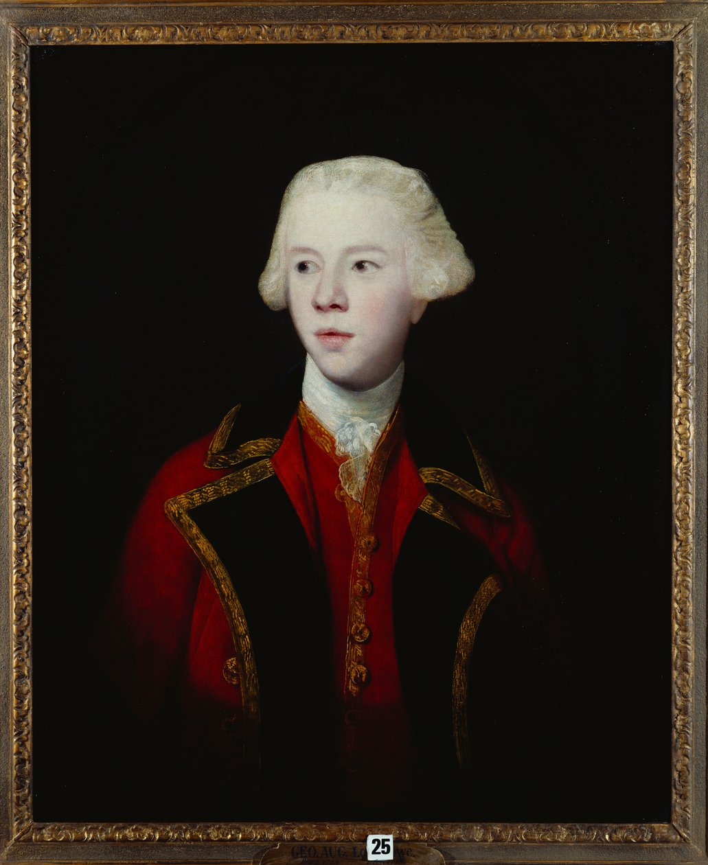 Porträtt av George Augustus, 3:e Viscount Howe, halvlängd, iklädd 1:a gardes uniform av Joshua Reynolds