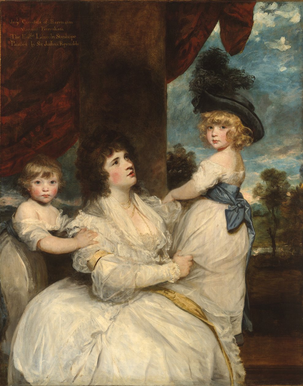 Porträtt av Jane, grevinnan av Harrington, med hennes söner, viscount Petersham och den ärade Lincoln Stanhope, 1786-7 av Joshua Reynolds