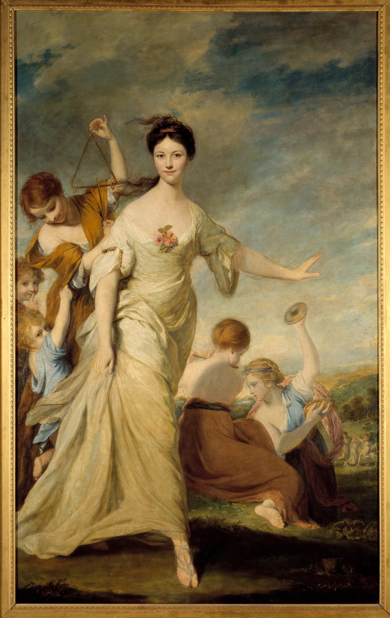 Porträtt av Madame Hale i Euphrosyn Madame John Hale tolkar Euphrosyn, glädjens nåd i grekisk mytologi. Målning av Joshua Reynolds (1723-1792) 1762-1764. Dämpa. 236 x 146 cm. Privat samling - Mrs Hale som Euphrosyne. 1776. Olja på duk. Leeds av Joshua Reynolds