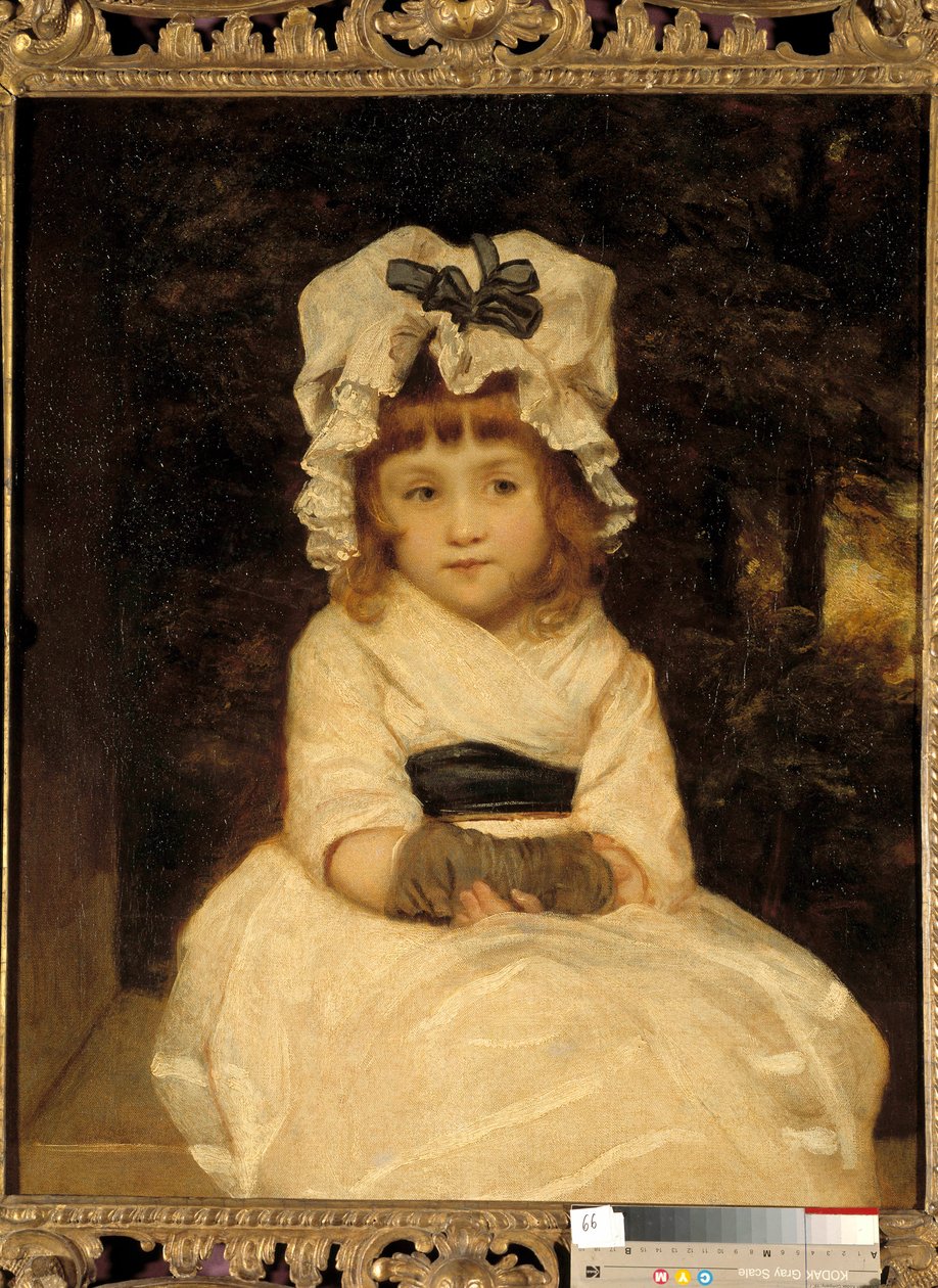 Porträtt av Penelope Boothby En liten flicka ser avslöjande ut sitter mycket klokt. Målning av Joshua Reynolds (1723-1792), privat samling omkring 1788 av Joshua Reynolds