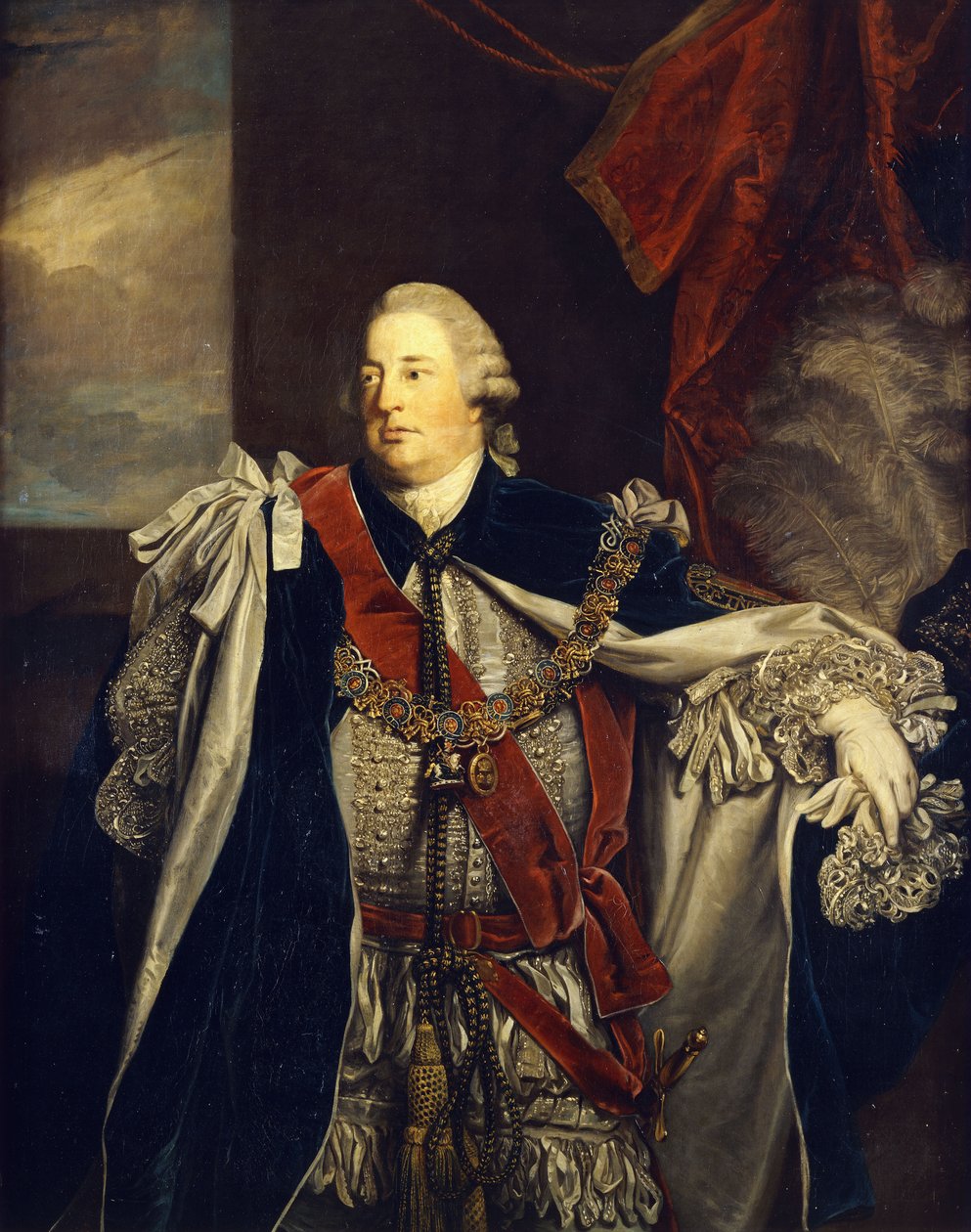 Porträtt av William Augustus, hertig av Cumberland, stående tre fjärdedels längd, i strumpebandsrockar, av Joshua Reynolds