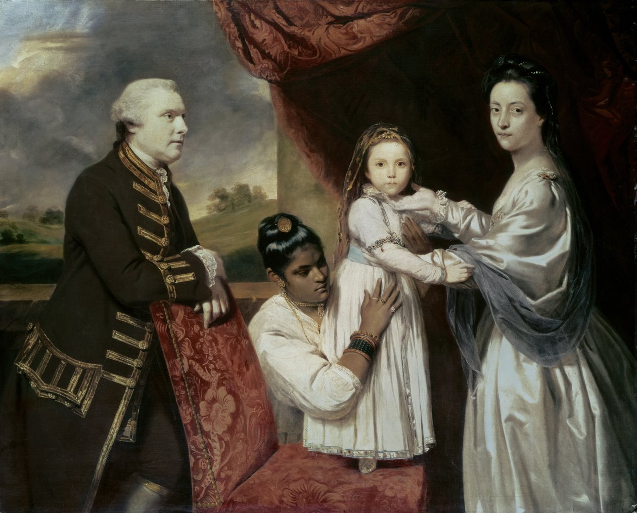 Tysoe Saul Hancock, hans fru Philadelphia, deras dotter Elizabeth och deras indiska hembiträde Clarinda, ca 1763–5 av Joshua Reynolds