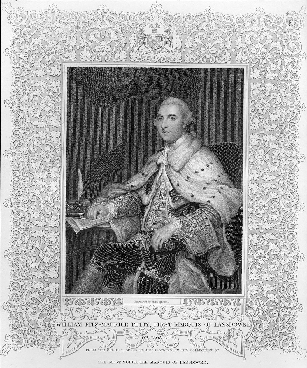 William Fitz-Maurice Petty, första markis av Lansdowne, graverad av H. Robinson av Joshua Reynolds