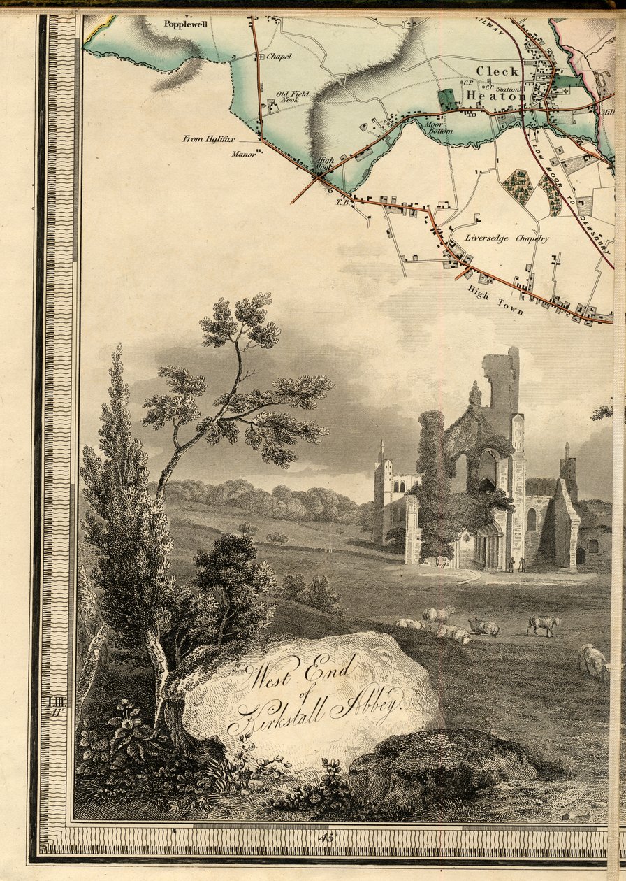 D1, Cleckheaton  gravyr av den västra delen av Kirkstall Abbey av Joshua Thorp
