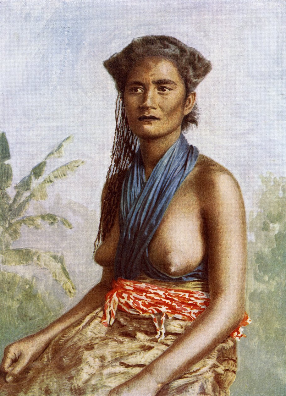Fiji kvinna i traditionell klädsel, ca 1900 av Josiah Martin
