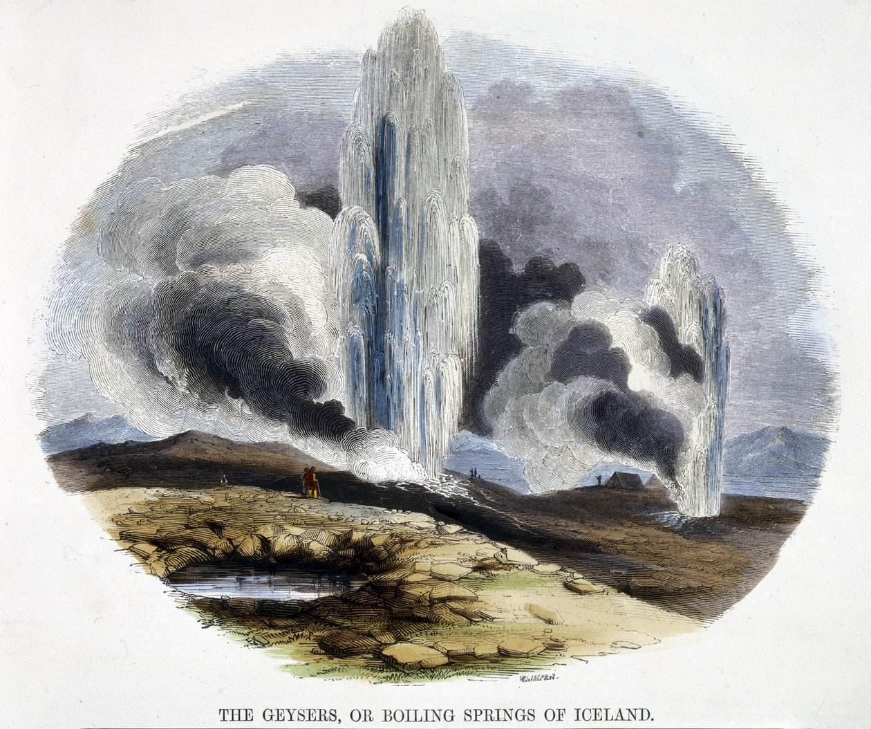 Gejsrarna, eller Islands kokande källor, från Phenomena of Nature, 1849 av Josiah Wood Whymper