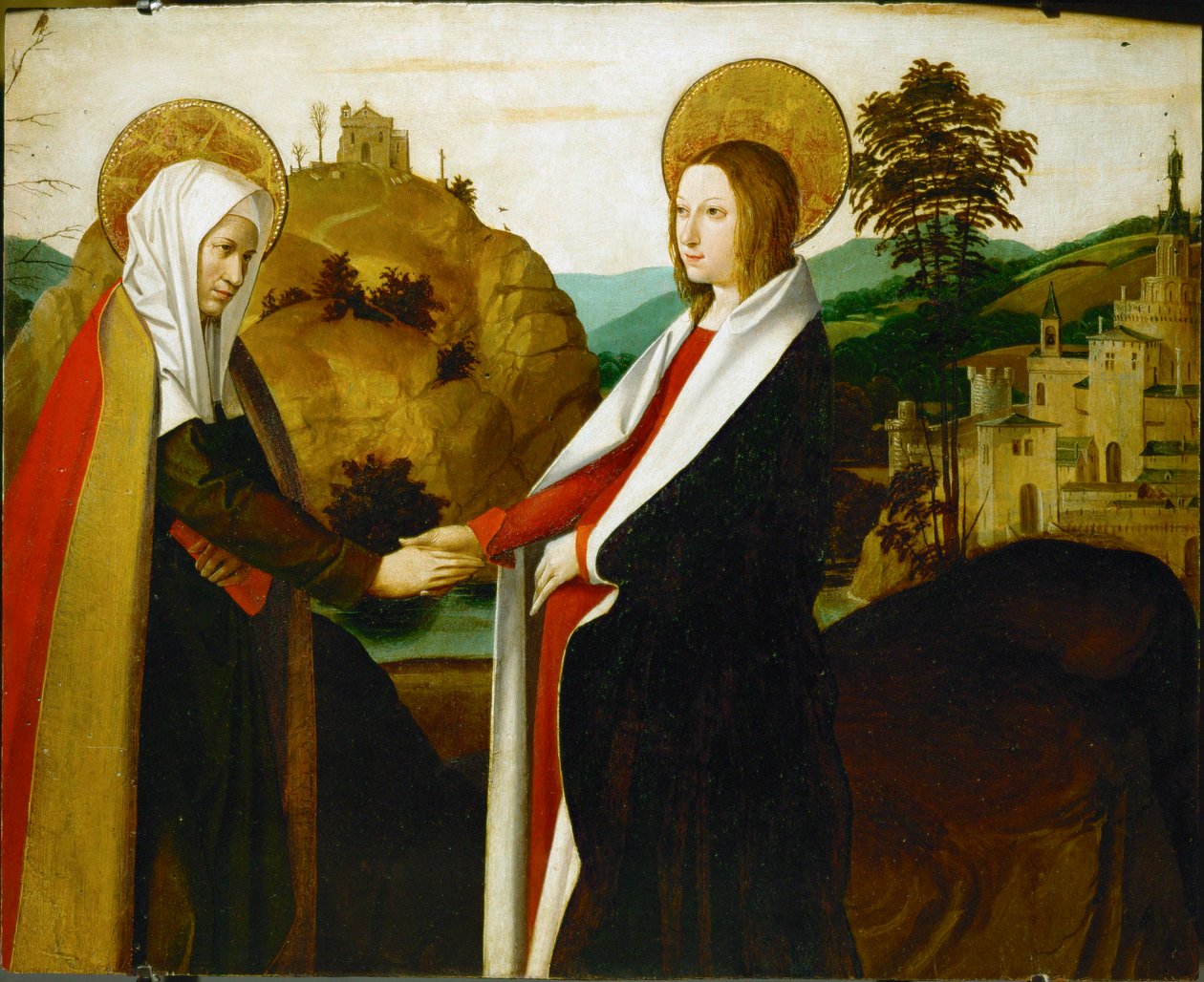 The Visitation (målning på trä) av Josse (fl.1493-1508) Lieferinxe