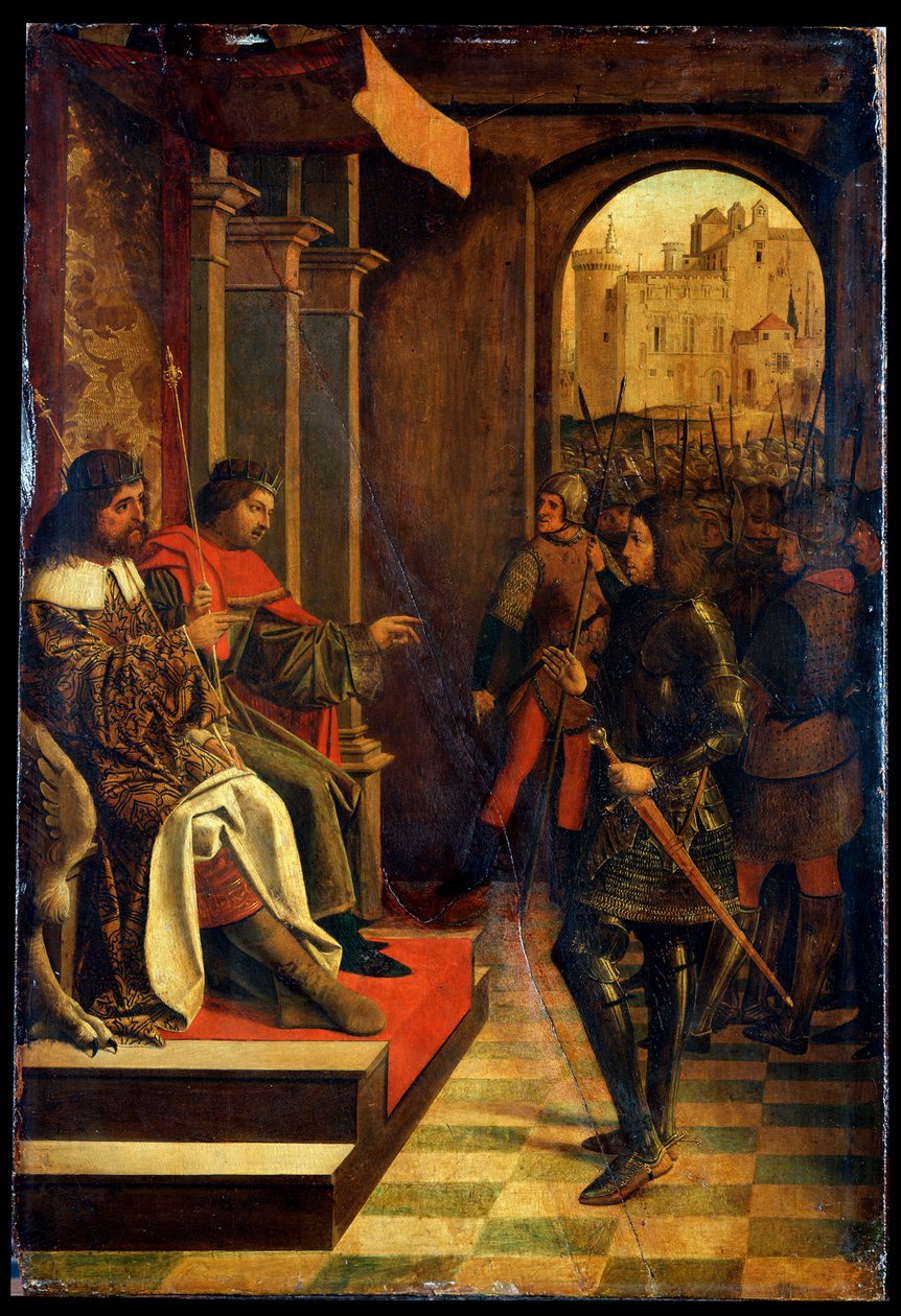 Saint Sebastien före kejsarna Diokletianus och Maximianus, sent 1400-tal av Josse Lieferinxe