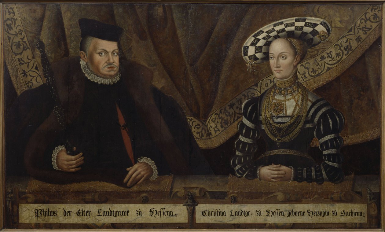 Doppelbildnis Philipps des Großmütigen und seiner Frau Christine, geborene Herzog von Sachsen av Jost vom Hoff