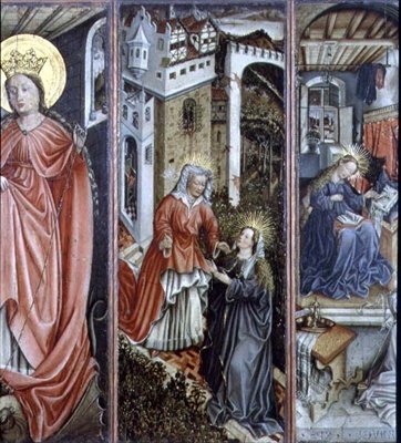 Visitation, mitten högra panel av polyptyk (panel) av Jost (attr. to) Amman