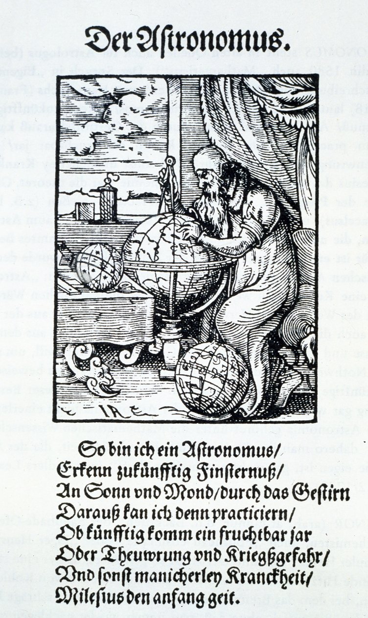 En astronom med en vers av Hans Sachs, pub. Frankfurt 1568 av Jost Amman