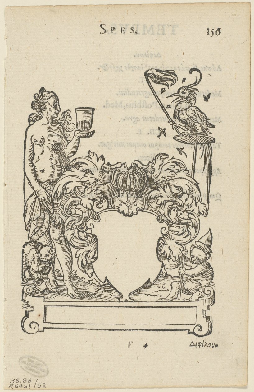 Emblem med blank heraldisk sköld, folio 156 från Anthologia Gnomonica av Jost Amman