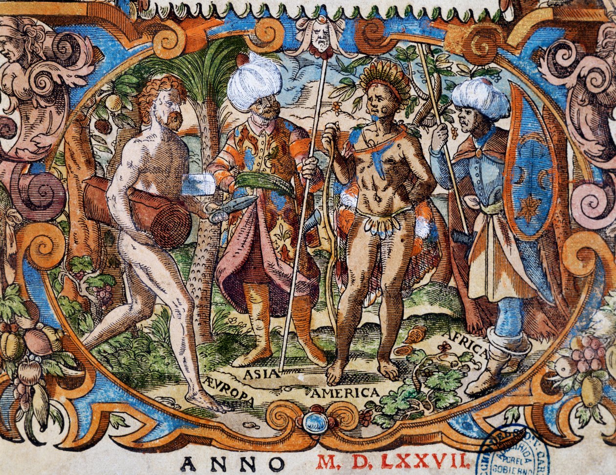 Fyra kontinenter, detalj från titelbladet, gravyr av Jost Amman (1539-1591) av Jost Amman