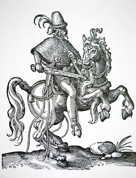 Hästsoldat med hjullåspistol, illustration från 