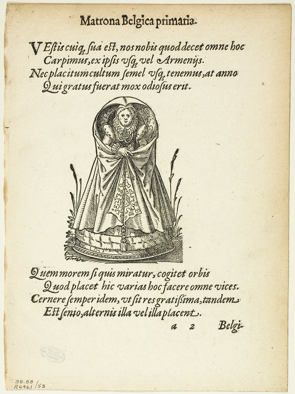 Matrona Belgica primaria (Belgisk matrona av första rang) från Gynaeceum, sive Theatrum Mulierum, plansch 53 från Woodcuts from Books of the XVI Century av Jost Amman