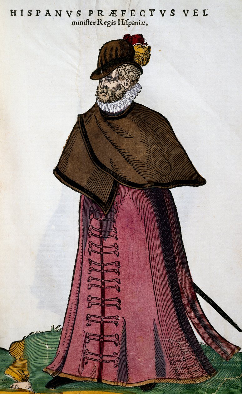 Ministerdräkt från det spanska kungahuset, gravyr av Jost Amman (1539-1591) från de främsta folkens Habitus, av männen såväl som av de enastående kvinnorna avbildade i konsten av Jost Amman