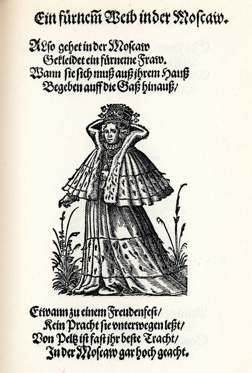 Adlig kvinna i Moskva. Från Frauentrachtenbuch Frankfurt, 1586, 1586 av Jost Amman