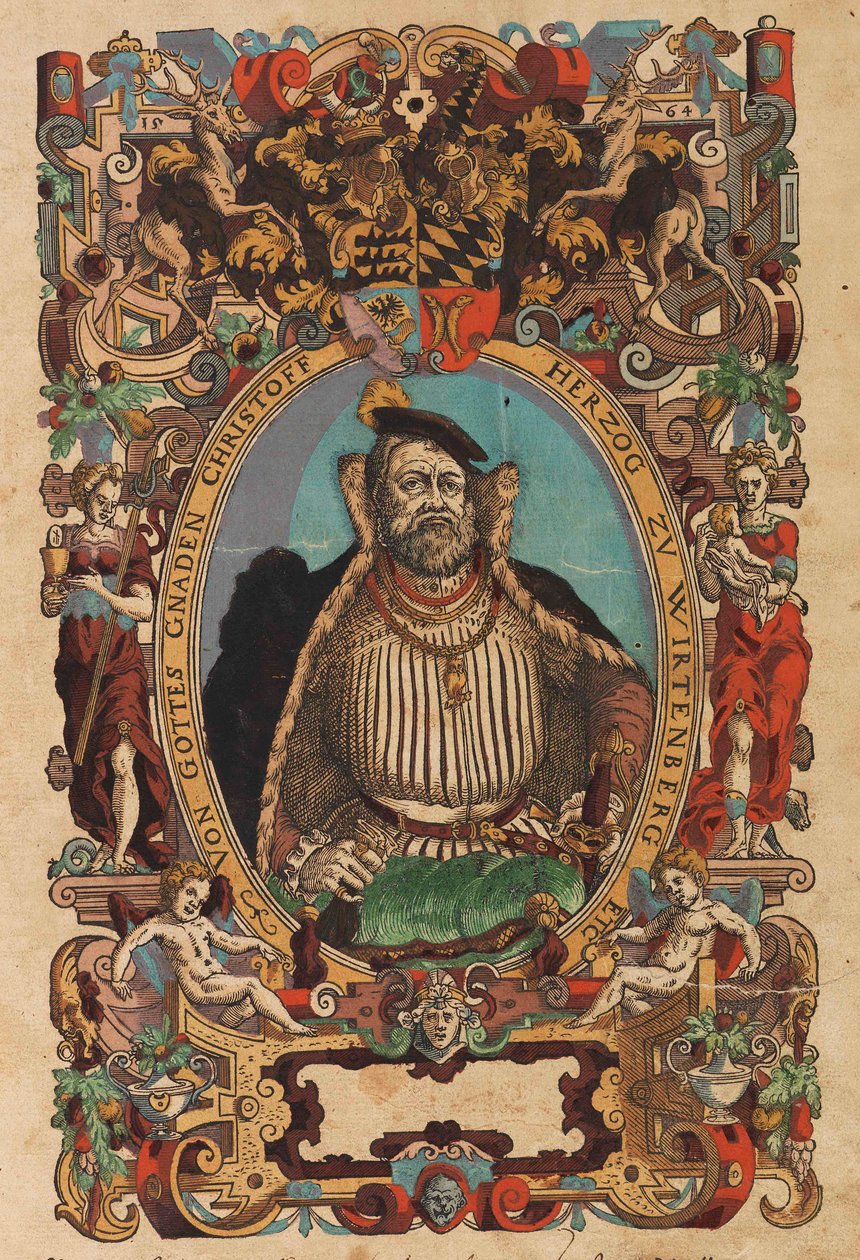 Porträtt av hertig Christoph av Württemberg 1515-1568 från Biblia germanica, 1564. av Jost Amman