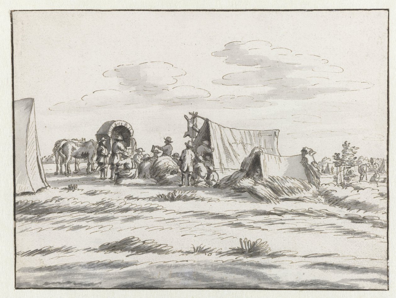 Vy över ett läger för armén av Willem III nära Leuven av Josua de Grave