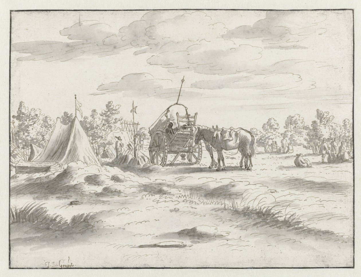 Vy över ett läger för armén av Willem III nära Leuven av Josua de Grave