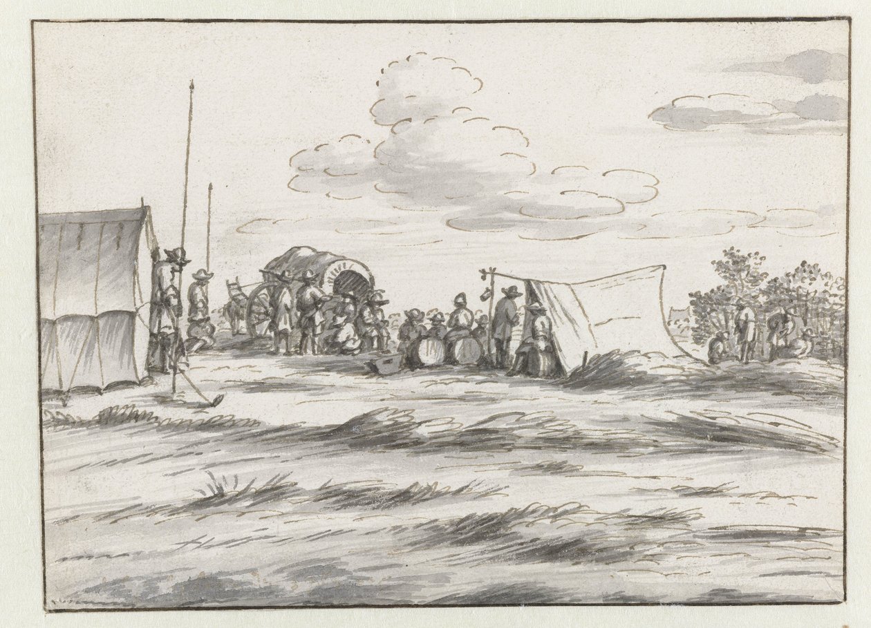 Vy över ett läger för armén av Willem III nära Leuven av Josua de Grave