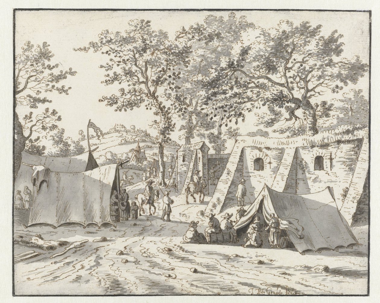 Vy över ett läger för armén av Willem III nära Leuven av Josua de Grave