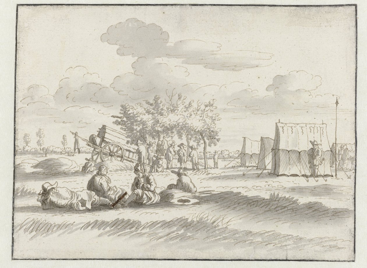 Vy över ett läger för armén av Willem III nära Leuven av Josua de Grave