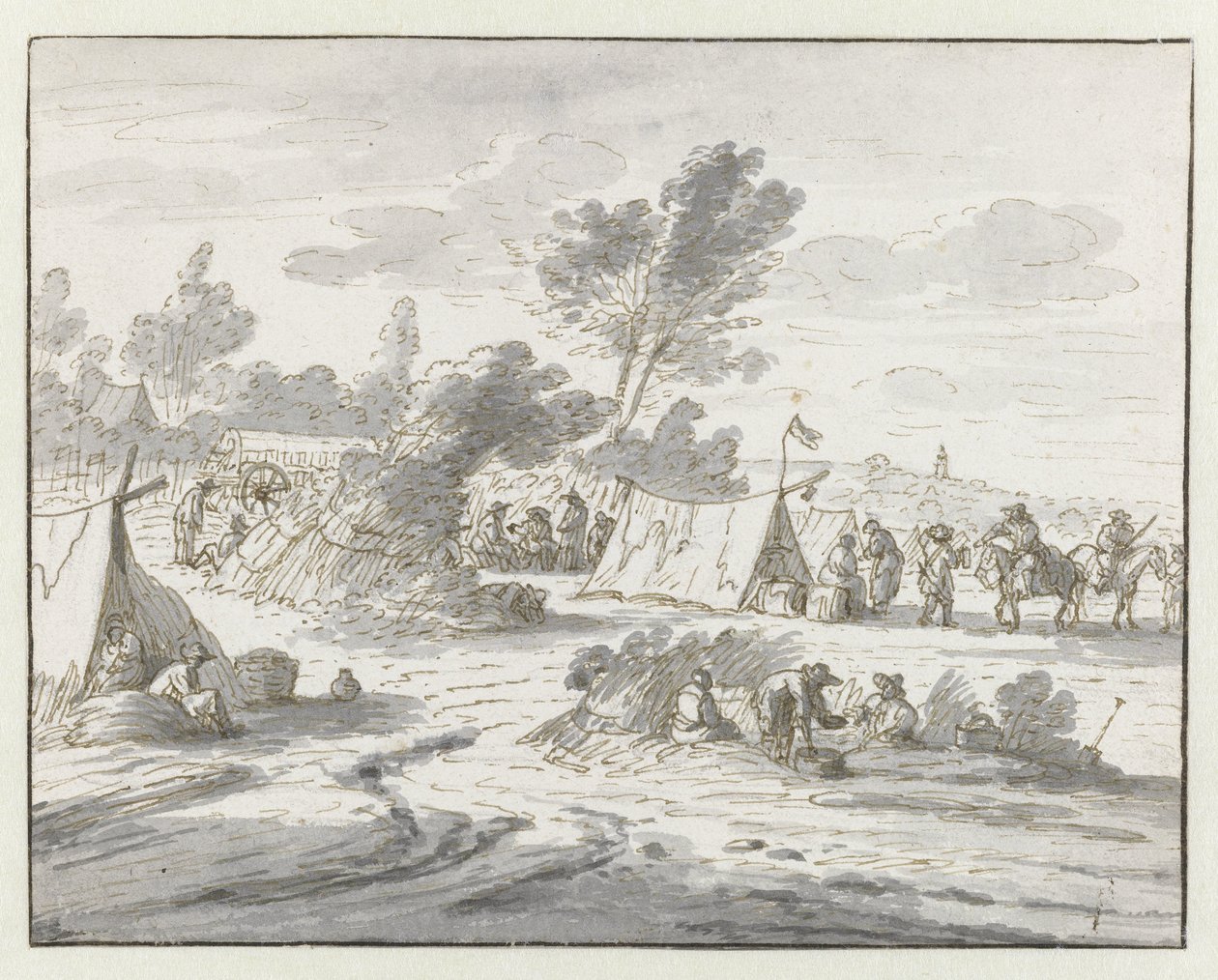 Utsikt över ett läger för armén av Willem III nära Lembeek, Flamländska Brabant av Josua de Grave