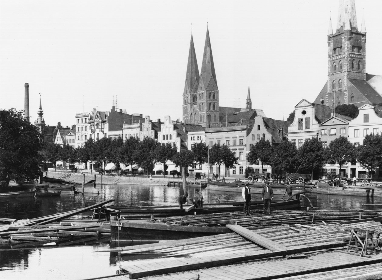 Säljer virke på floden Trave, Lubeck, ca 1910 av Jousset