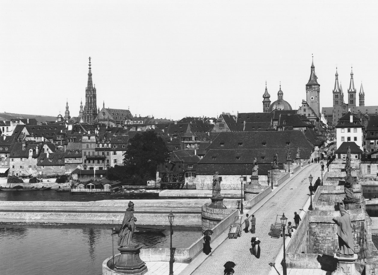 Den gamla bron över floden Main i Wurzburg, ca 1910 av Jousset